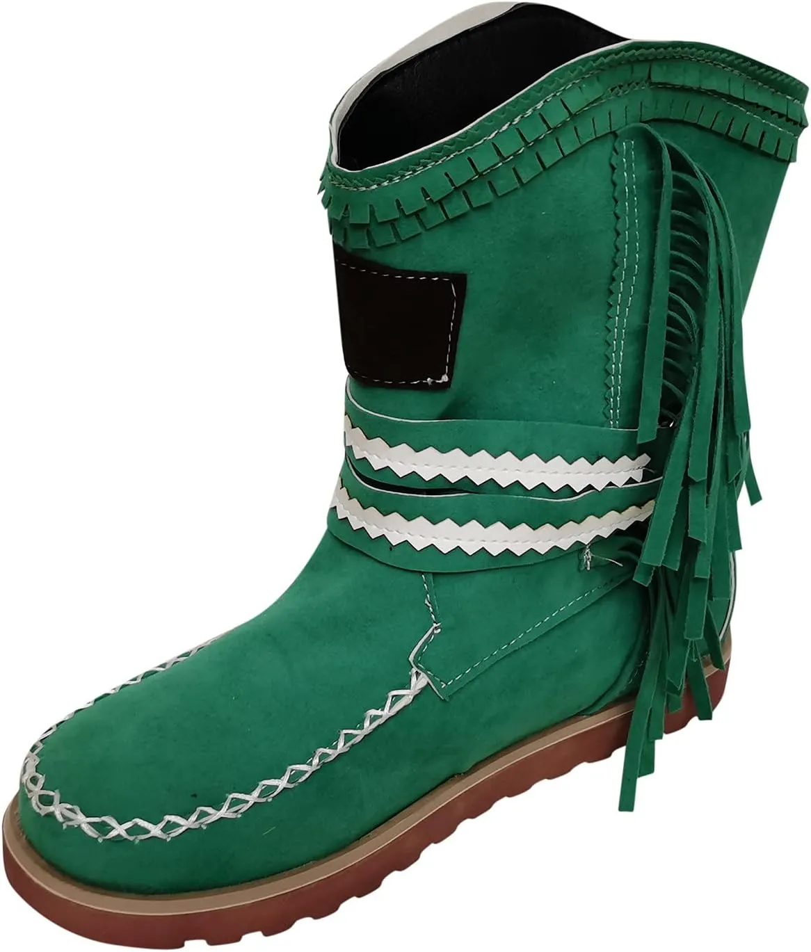 Moccasin Boots For Women Classic Ankle Boots Comfortable Flat Cowboy Boots Wide Calf Slouch Boots Suede Western Boots