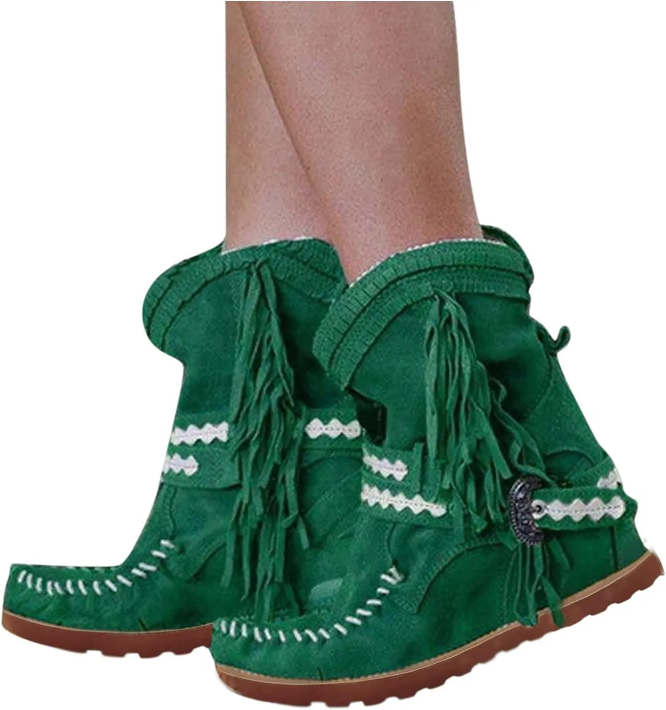 Moccasin Boots For Women Classic Ankle Boots Comfortable Flat Cowboy Boots Wide Calf Slouch Boots Suede Western Boots