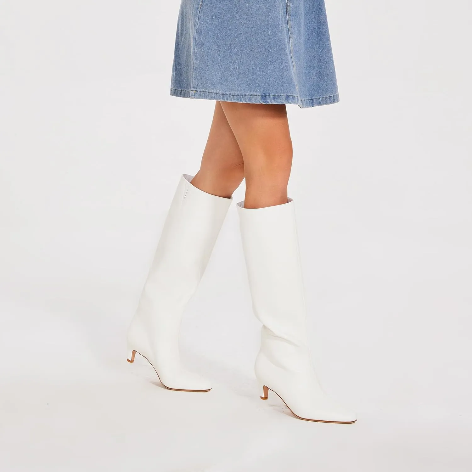 Modatope Knee High Boots Women Square Toe Kitten Heel Tall Boots Womens Fashion Long Boots