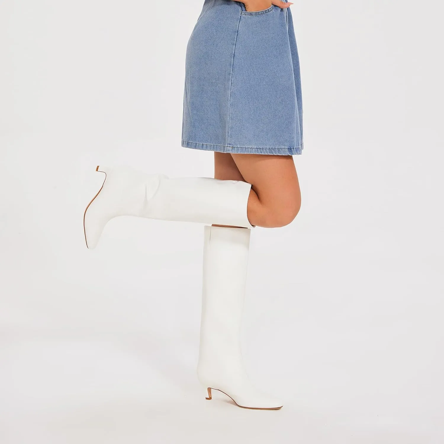 Modatope Knee High Boots Women Square Toe Kitten Heel Tall Boots Womens Fashion Long Boots