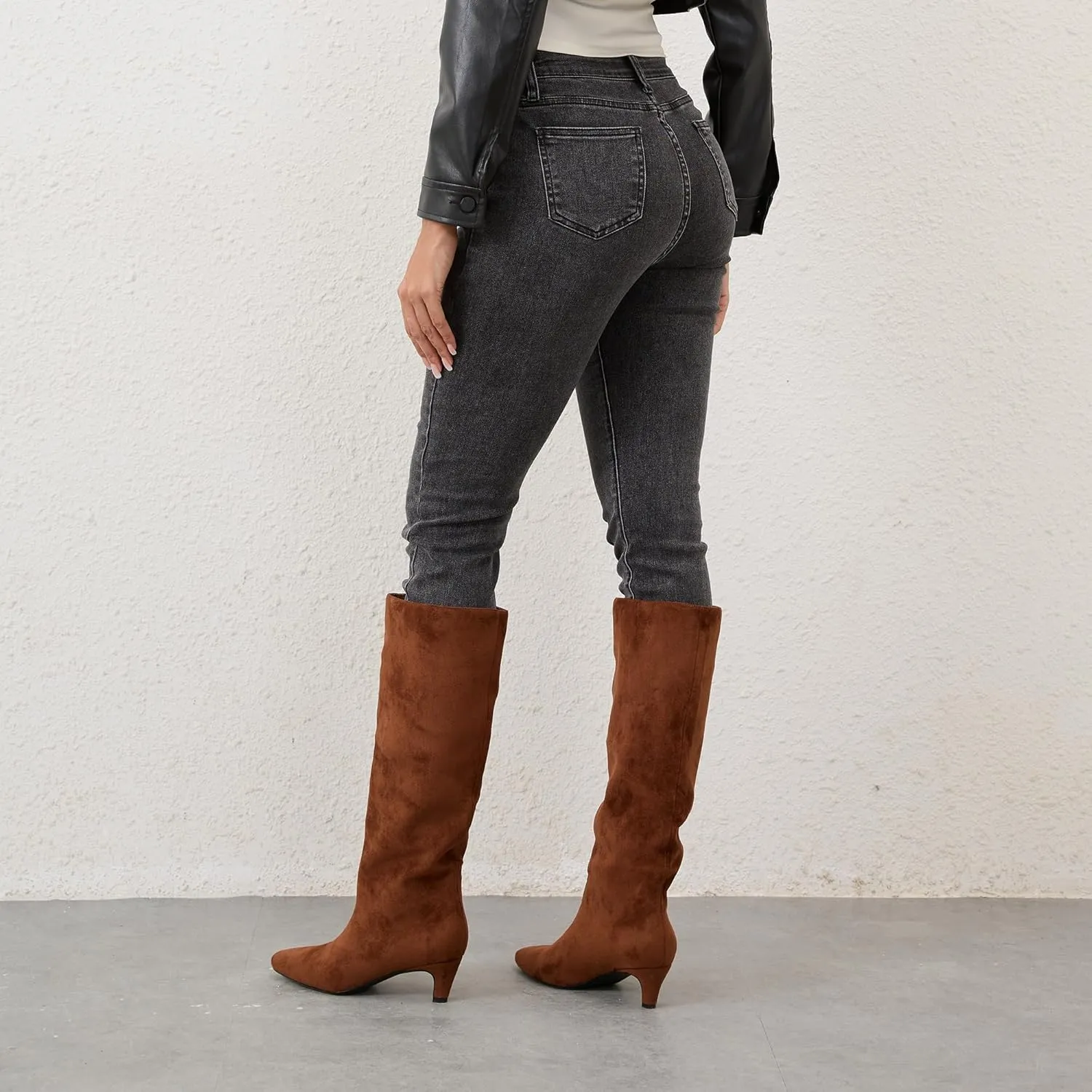 Modatope Knee High Boots Women Square Toe Kitten Heel Tall Boots Womens Fashion Long Boots