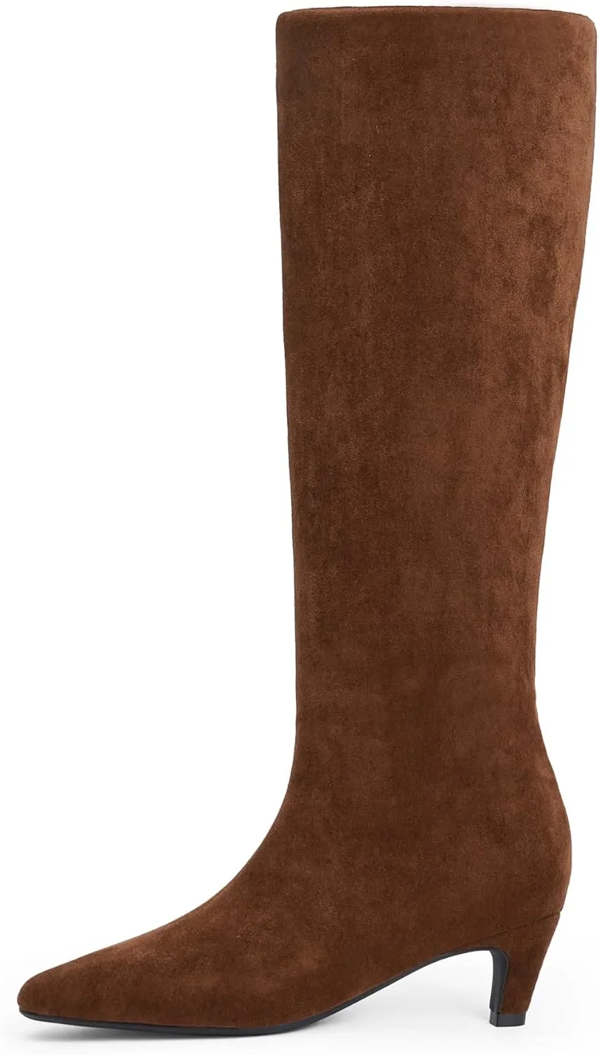 Modatope Knee High Boots Women Square Toe Kitten Heel Tall Boots Womens Fashion Long Boots