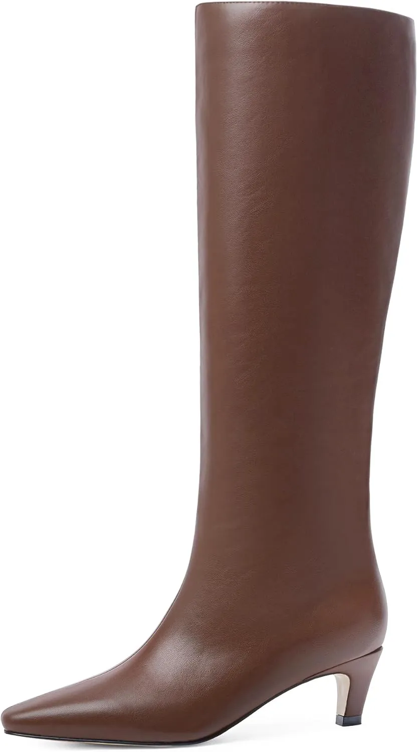 Modatope Knee High Boots Women Square Toe Kitten Heel Tall Boots Womens Fashion Long Boots