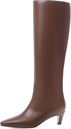 Modatope Knee High Boots Women Square Toe Kitten Heel Tall Boots Womens Fashion Long Boots