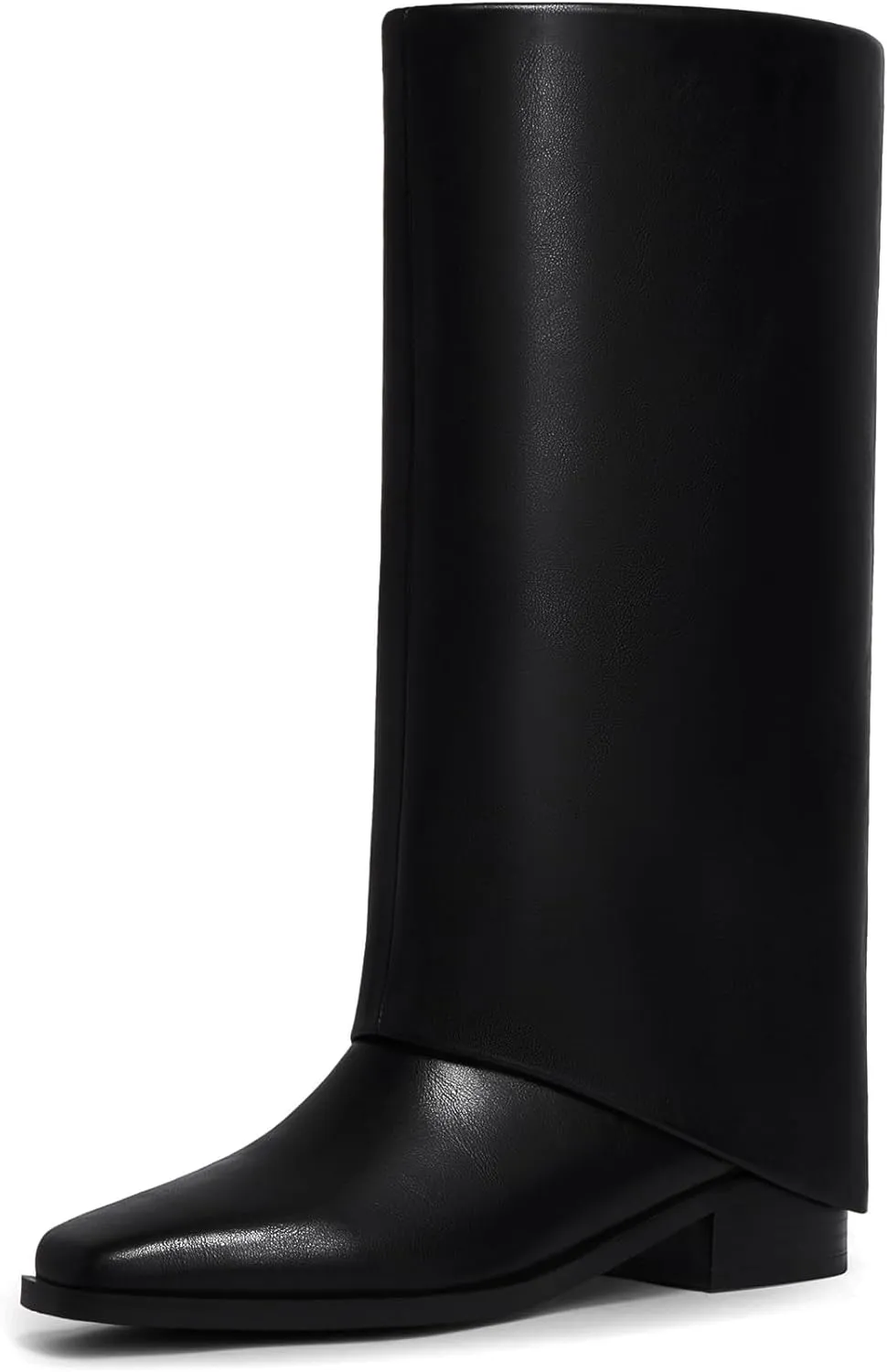 Modatope Mid Calf Boots for Women Fold Over Boots Square Toe Flat boots Slouch Riding Boots Slip On Shark Boots