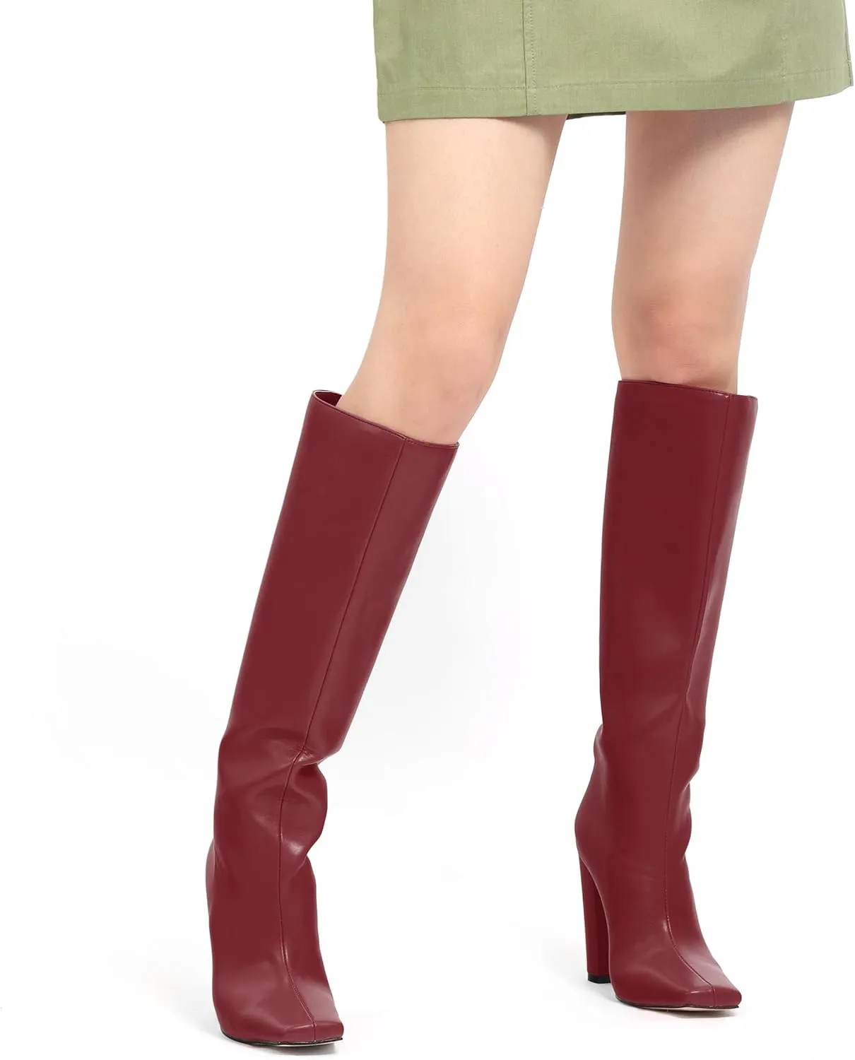 MODENCOCO Knee High Boots Women Chunky Block Heel Square Toe Dress Tall Boots for Women High Heel GoGo Long Boots Matte Fashion Sexy Casual Fall Winter