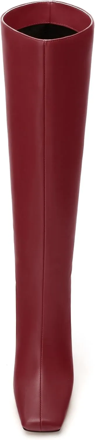 MODENCOCO Knee High Boots Women Chunky Block Heel Square Toe Dress Tall Boots for Women High Heel GoGo Long Boots Matte Fashion Sexy Casual Fall Winter