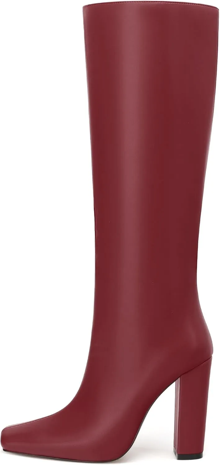 MODENCOCO Knee High Boots Women Chunky Block Heel Square Toe Dress Tall Boots for Women High Heel GoGo Long Boots Matte Fashion Sexy Casual Fall Winter