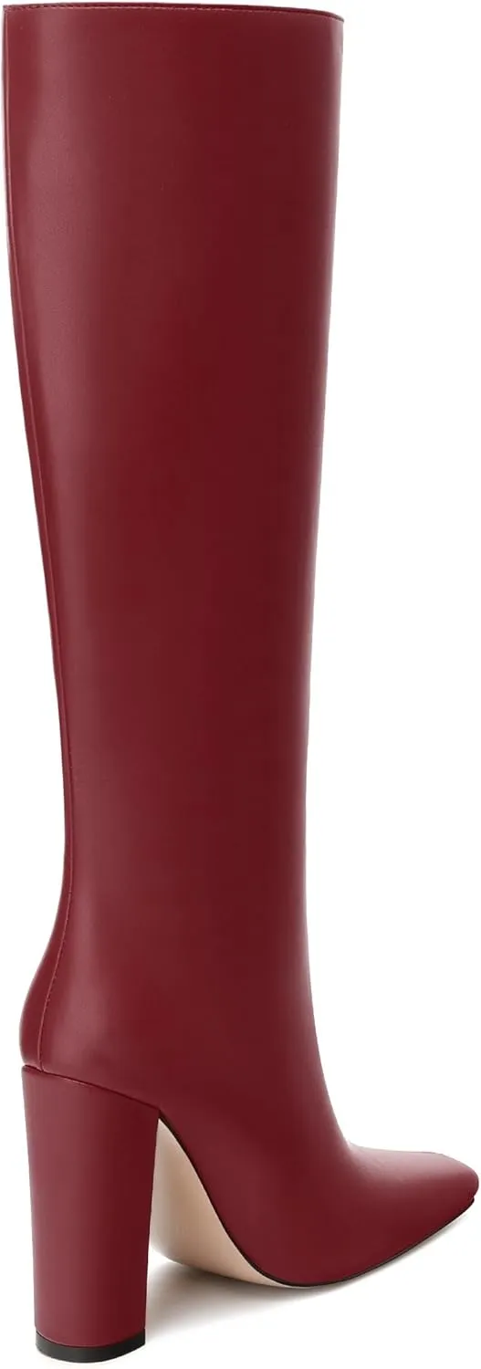 MODENCOCO Knee High Boots Women Chunky Block Heel Square Toe Dress Tall Boots for Women High Heel GoGo Long Boots Matte Fashion Sexy Casual Fall Winter