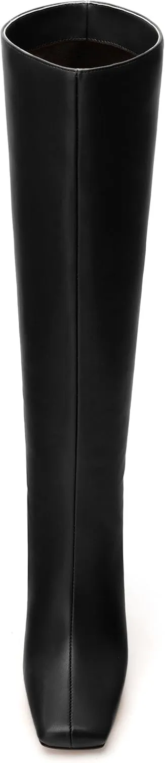 MODENCOCO Knee High Boots Women Chunky Block Heel Square Toe Dress Tall Boots for Women High Heel GoGo Long Boots Matte Fashion Sexy Casual Fall Winter