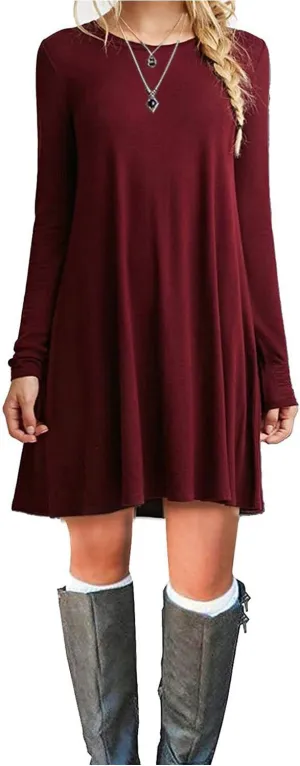 MOLERANI Women's Casual Plain Simple Long Sleeve T-Shirt Loose Dress