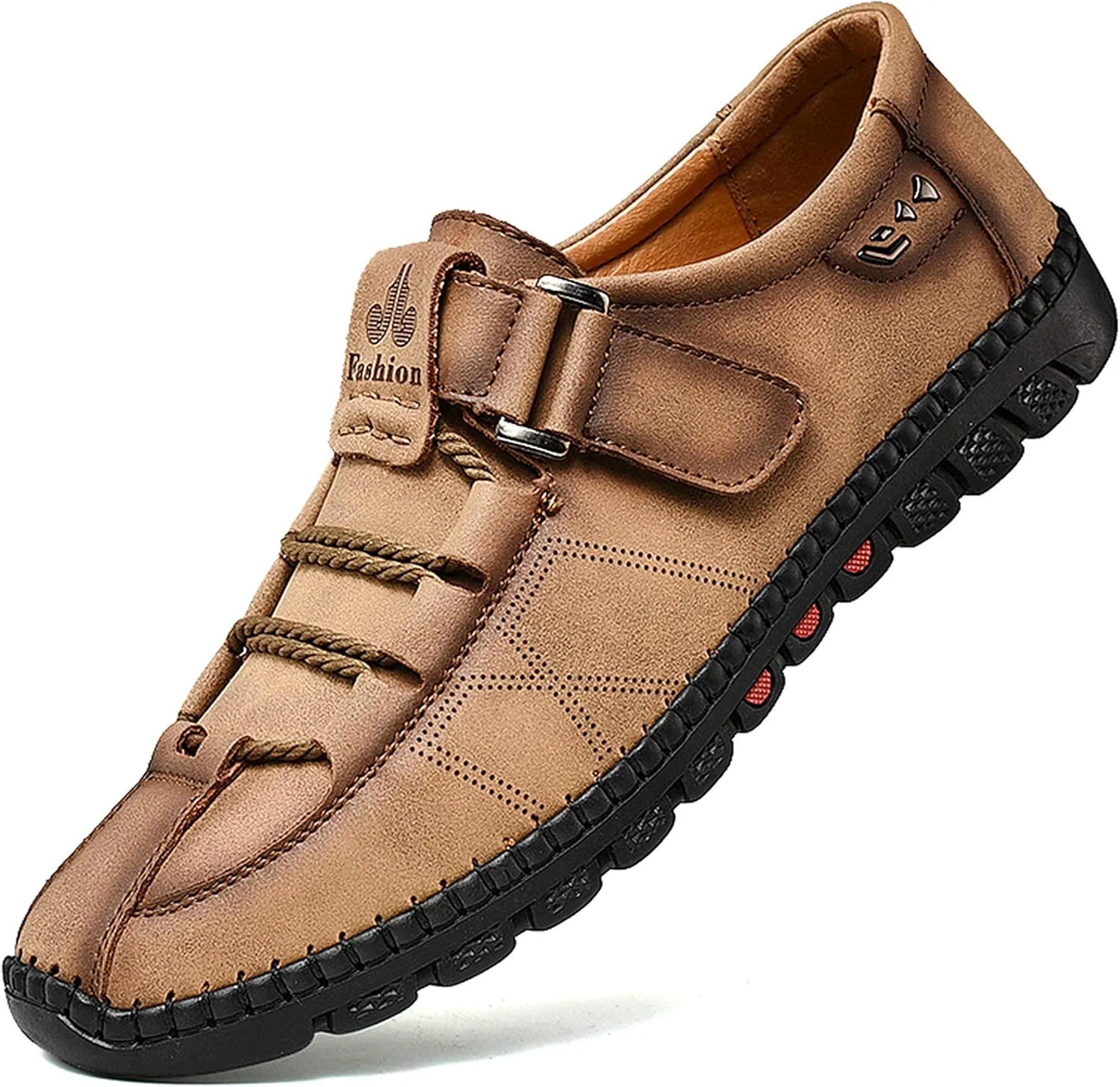 Moodeng Men`s Casual Leather Loafer Summer Outdoor Sandals Comfortable Boat Shoes Slip-on Driving Loafers