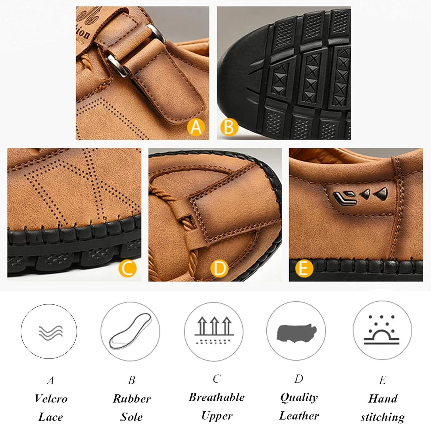 Moodeng Men`s Casual Leather Loafer Summer Outdoor Sandals Comfortable Boat Shoes Slip-on Driving Loafers