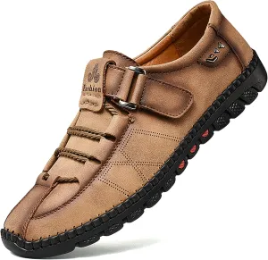Moodeng Men`s Casual Leather Loafer Summer Outdoor Sandals Comfortable Boat Shoes Slip-on Driving Loafers
