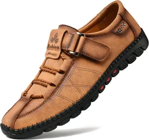 Moodeng Men`s Casual Leather Loafer Summer Outdoor Sandals Comfortable Boat Shoes Slip-on Driving Loafers