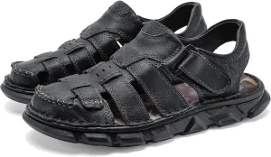 Moodeng Men's Leather Sandals Outdoor Sport Sandals Athletic Hiking Sandals Hand Sewing Comfortable Walking