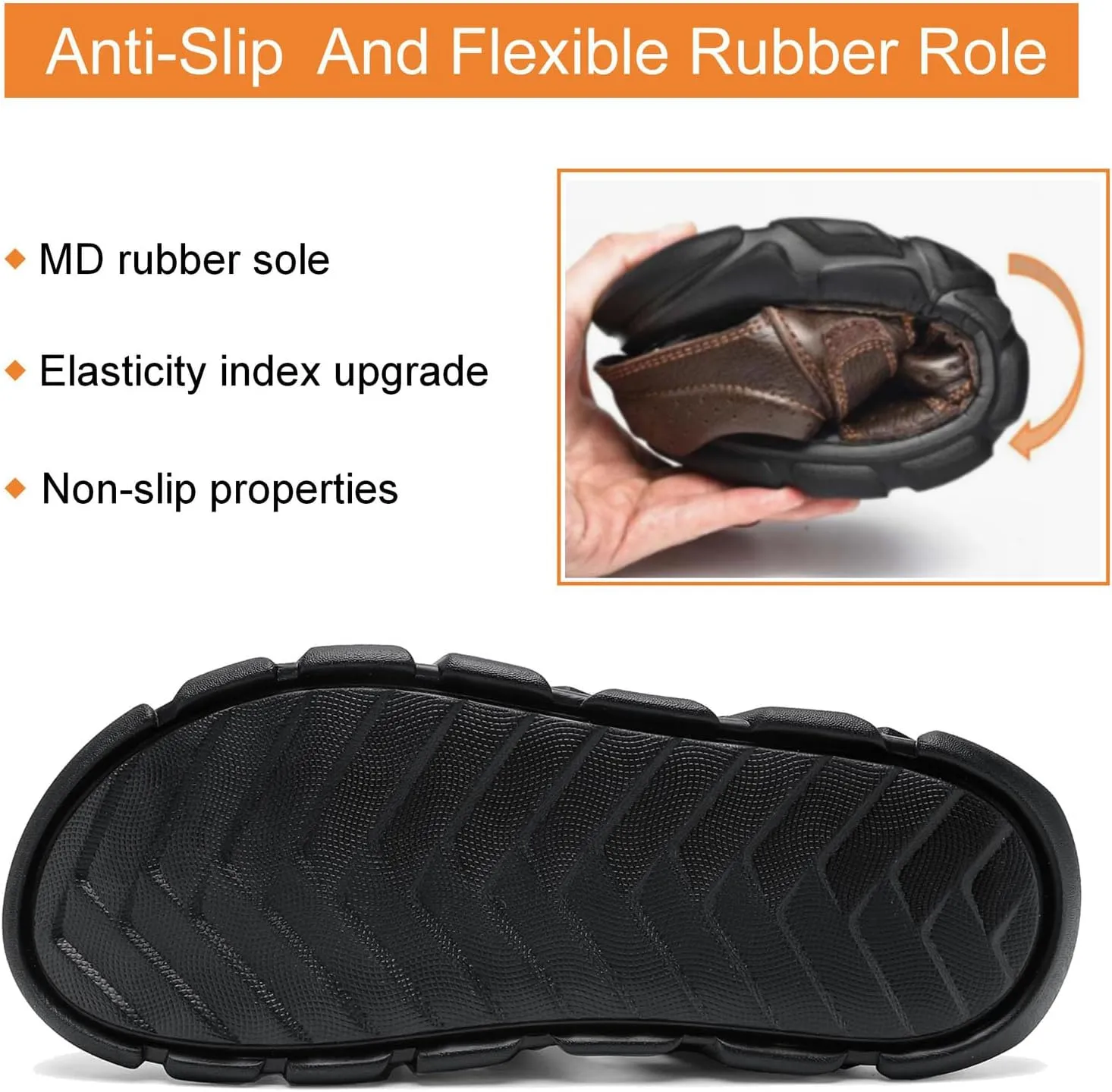 Moodeng Men's Leather Sandals Outdoor Sport Sandals Athletic Hiking Sandals Hand Sewing Comfortable Walking