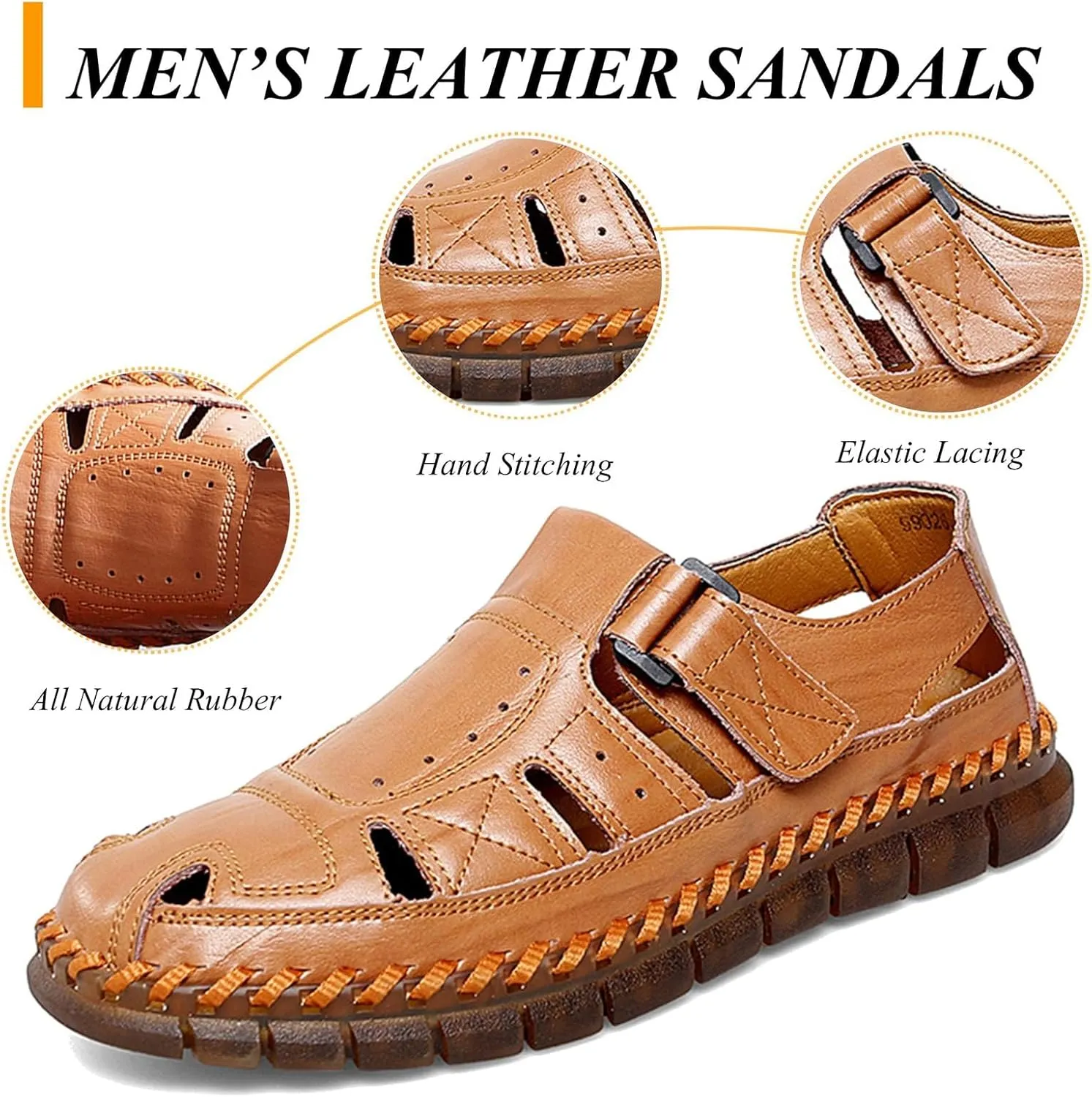 Moodeng Men's Sport Sandals Summer Leather Sandals Slip-on Causal Shoes Outdoor Loafers Closed Toe Fisherman Sandal