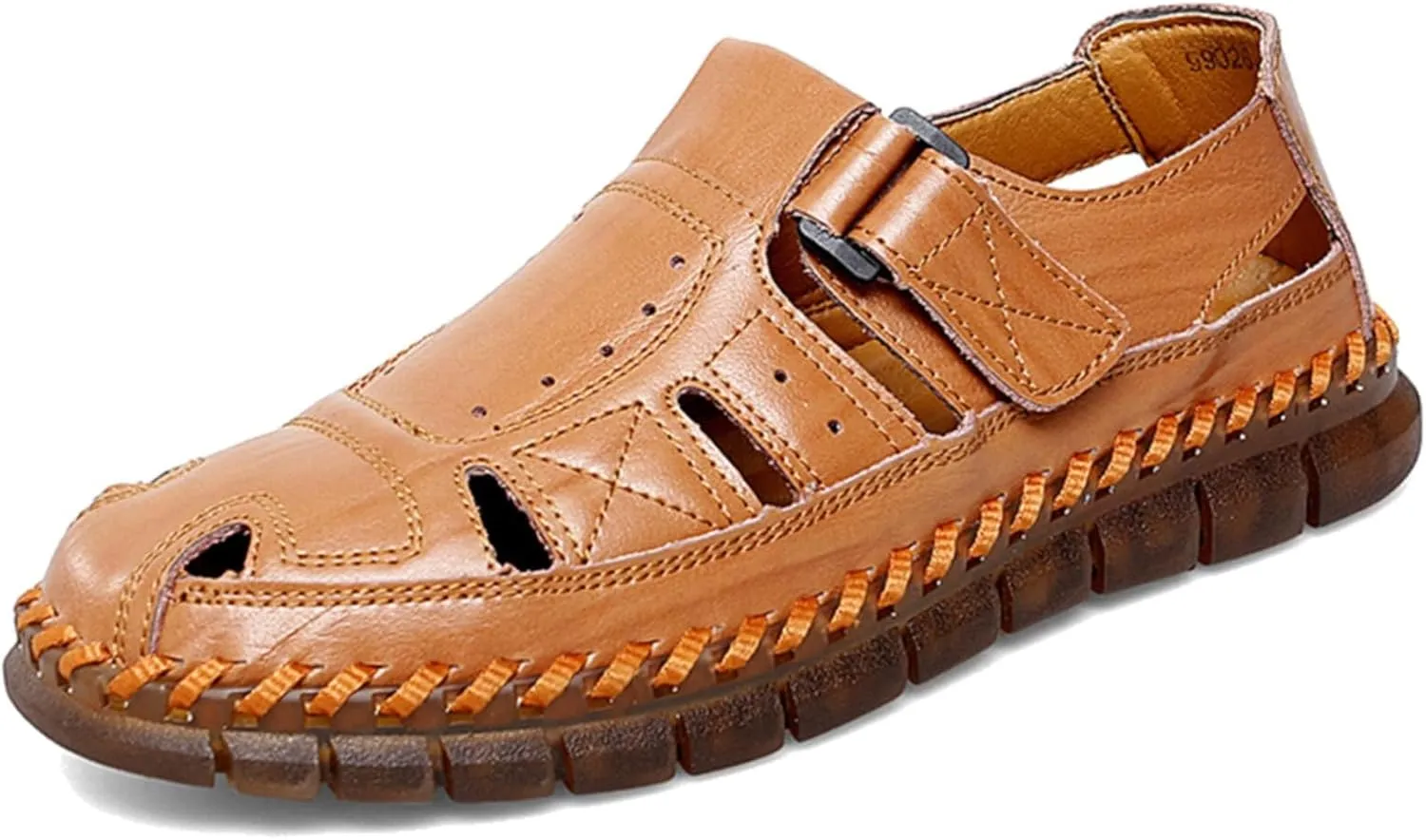 Moodeng Men's Sport Sandals Summer Leather Sandals Slip-on Causal Shoes Outdoor Loafers Closed Toe Fisherman Sandal