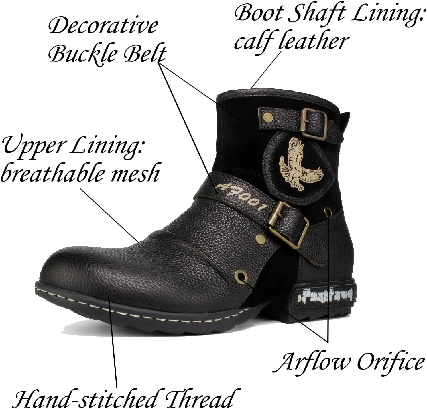 Motorcycle Boots Men Waterproof Leather -Retro Moto Biker Boots with Zip Up & Harness, Riding Combat Boots for Men Casual & Daily Wear