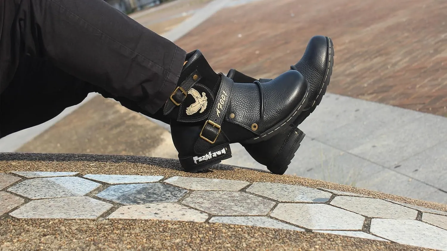 Motorcycle Boots Men Waterproof Leather -Retro Moto Biker Boots with Zip Up & Harness, Riding Combat Boots for Men Casual & Daily Wear