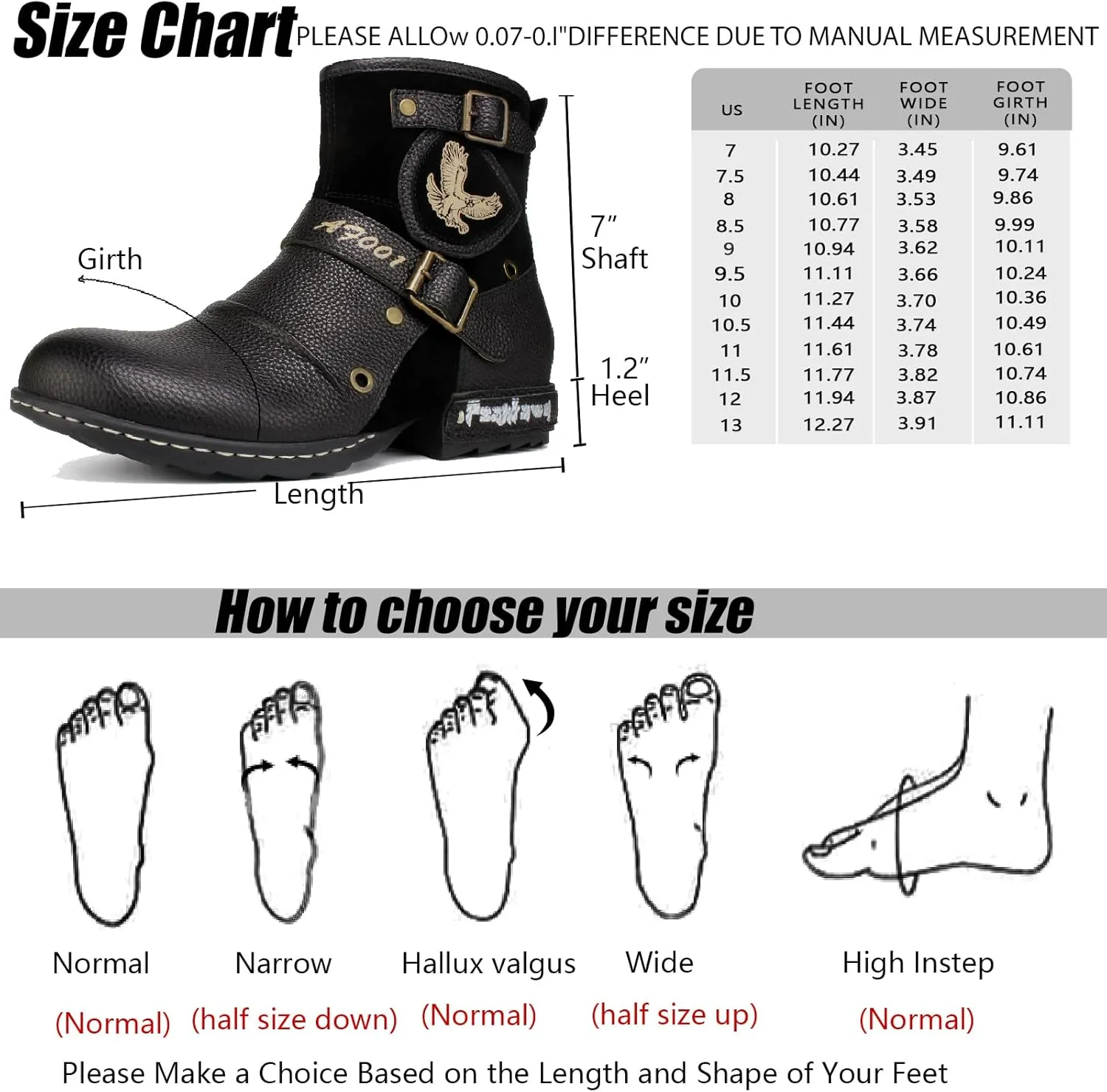 Motorcycle Boots Men Waterproof Leather -Retro Moto Biker Boots with Zip Up & Harness, Riding Combat Boots for Men Casual & Daily Wear