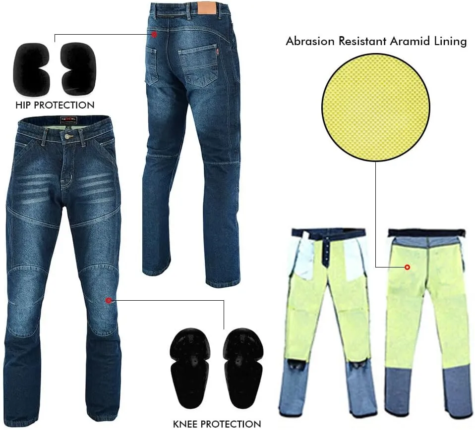 Motorcycle Kevlar Jeans ProtectiveMotorcycle Denim Jeans Pants Reinforced Hip and Knee Safety with CE Removable Armor