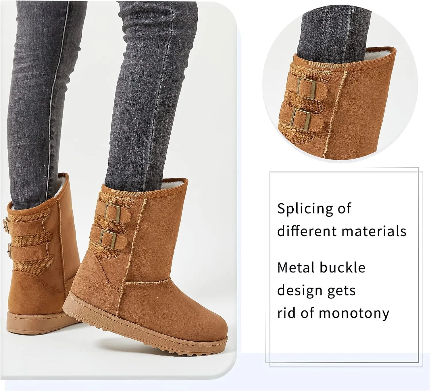 Moudki Womens Winter Boots Mid-calf Snow Boots Fashion Warm Boots for Women Cute Furry Slip On Boots