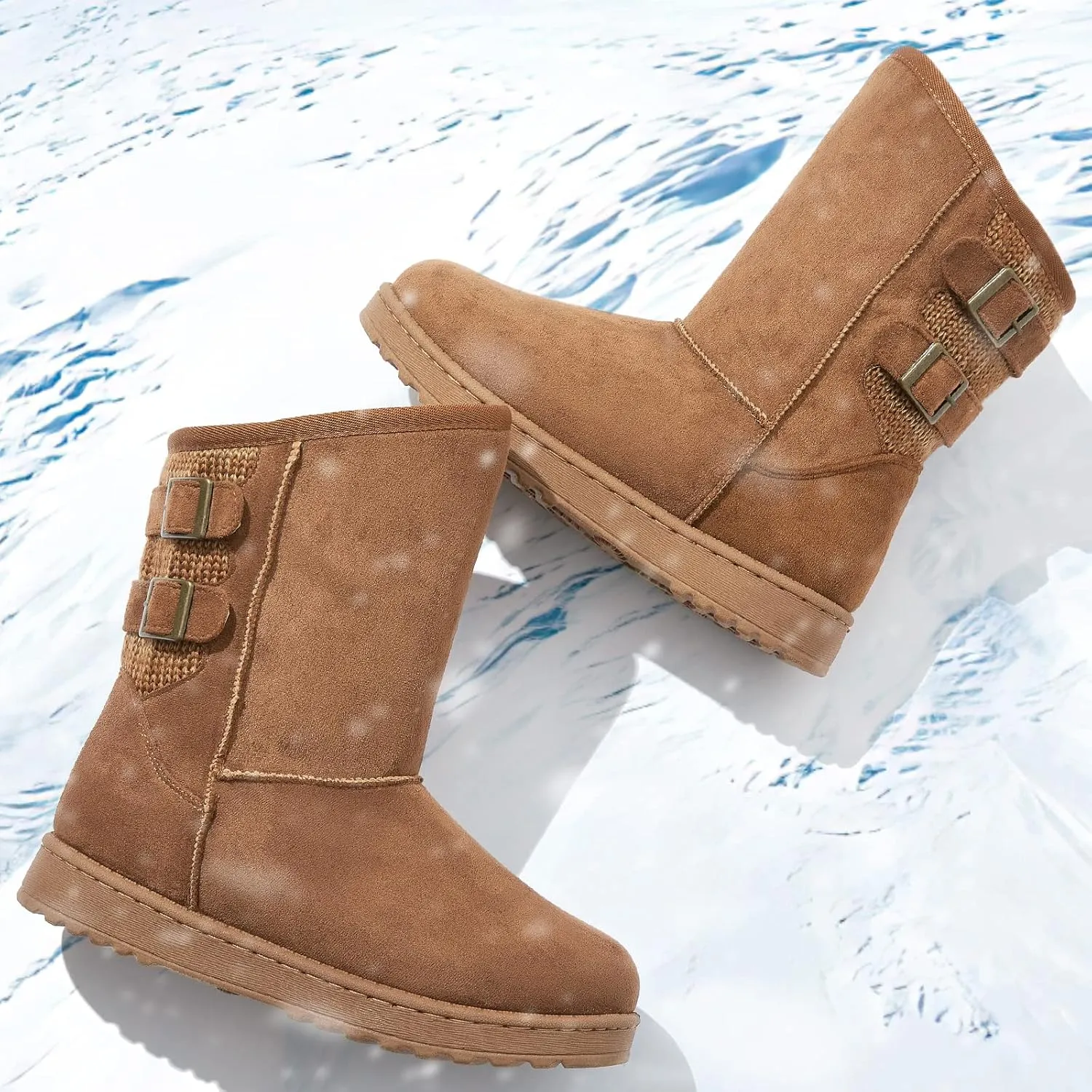Moudki Womens Winter Boots Mid-calf Snow Boots Fashion Warm Boots for Women Cute Furry Slip On Boots