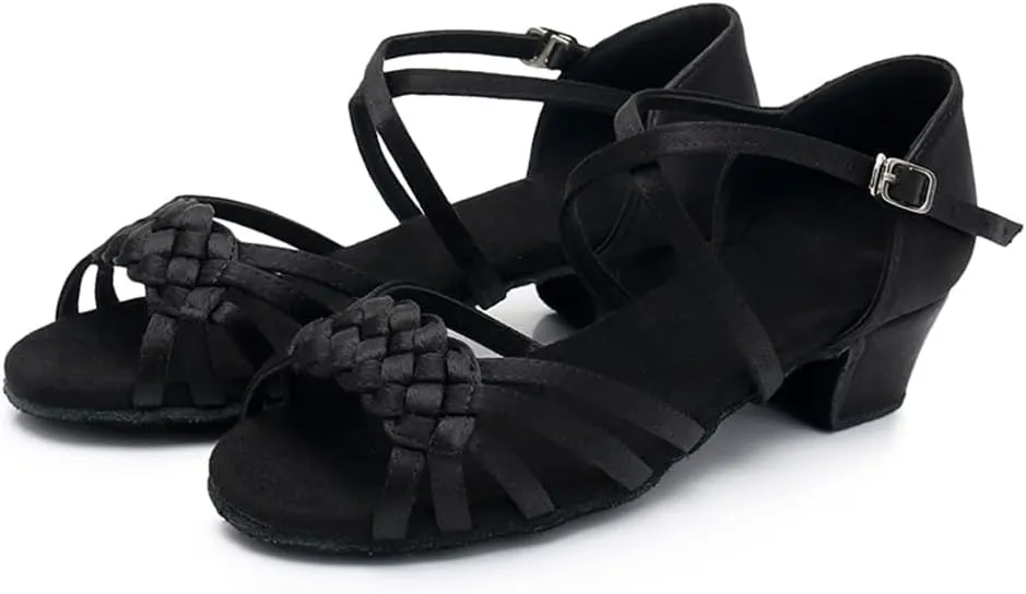MSMAX Girls Latin Dance Shoe Low Heel Salsa Dancing Sandals for Women