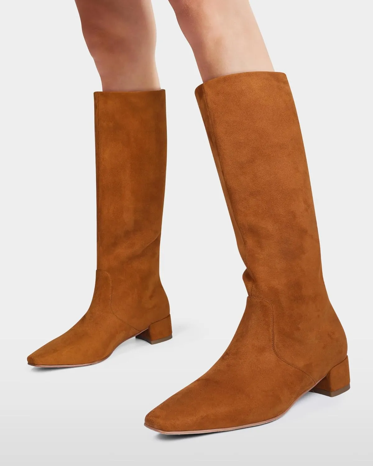 MUCCCUTE Knee High Boots - Boots for Women Square Toe Chunky Heels Tall Boots Pull-On PU Low Block Heel Long Boot