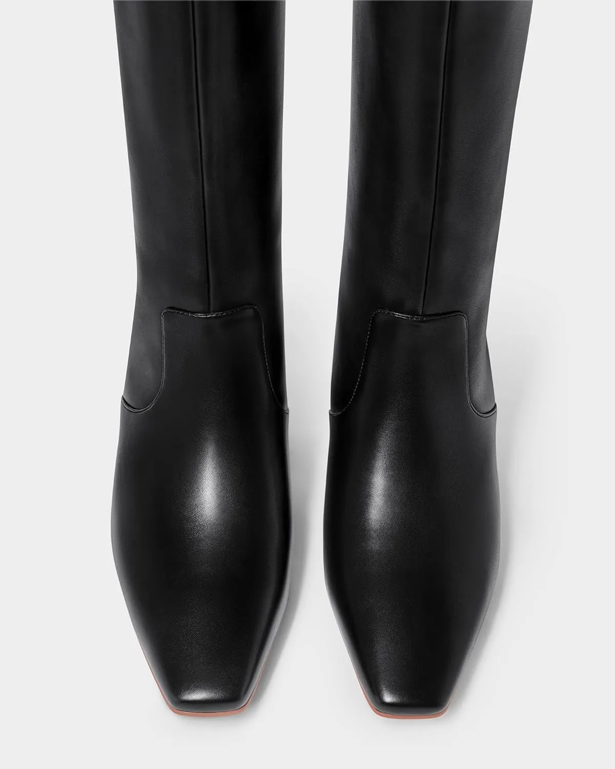 MUCCCUTE Knee High Boots - Boots for Women Square Toe Chunky Heels Tall Boots Pull-On PU Low Block Heel Long Boot