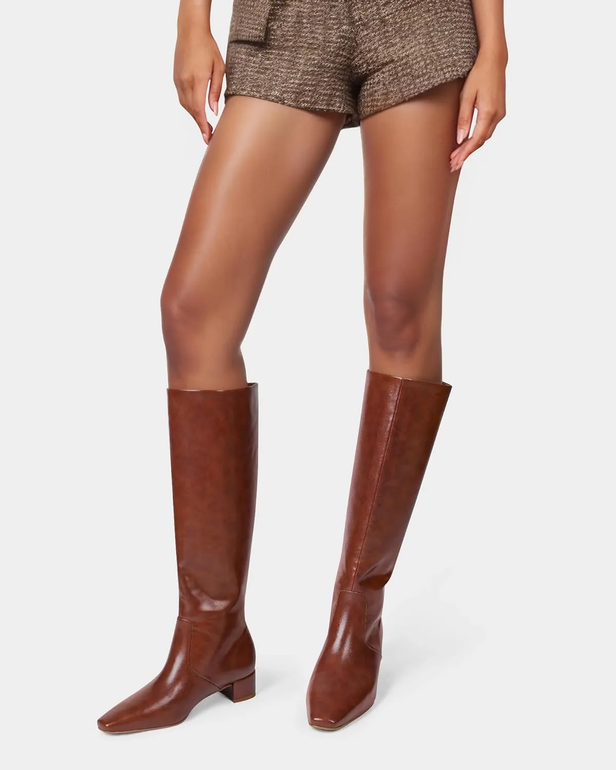 MUCCCUTE Knee High Boots - Boots for Women Square Toe Chunky Heels Tall Boots Pull-On PU Low Block Heel Long Boot