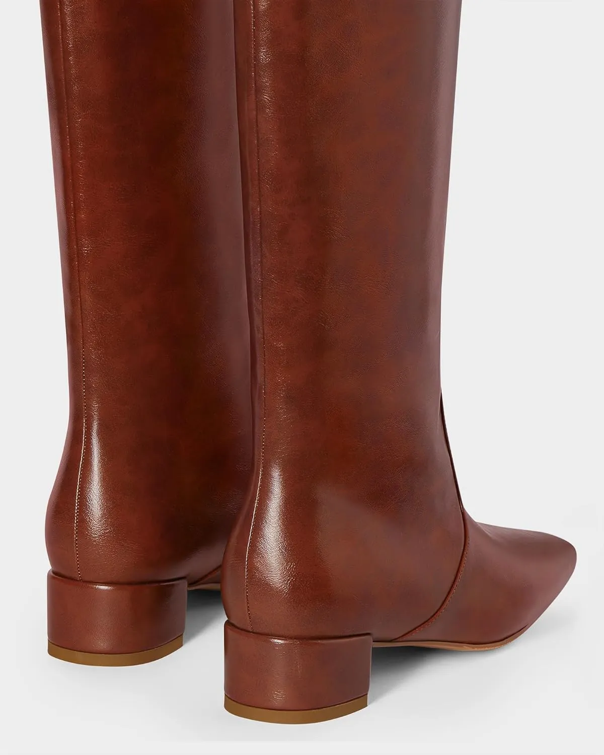 MUCCCUTE Knee High Boots - Boots for Women Square Toe Chunky Heels Tall Boots Pull-On PU Low Block Heel Long Boot