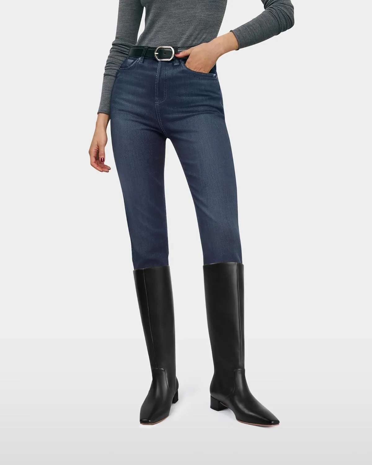 MUCCCUTE Knee High Boots - Boots for Women Square Toe Chunky Heels Tall Boots Pull-On PU Low Block Heel Long Boot