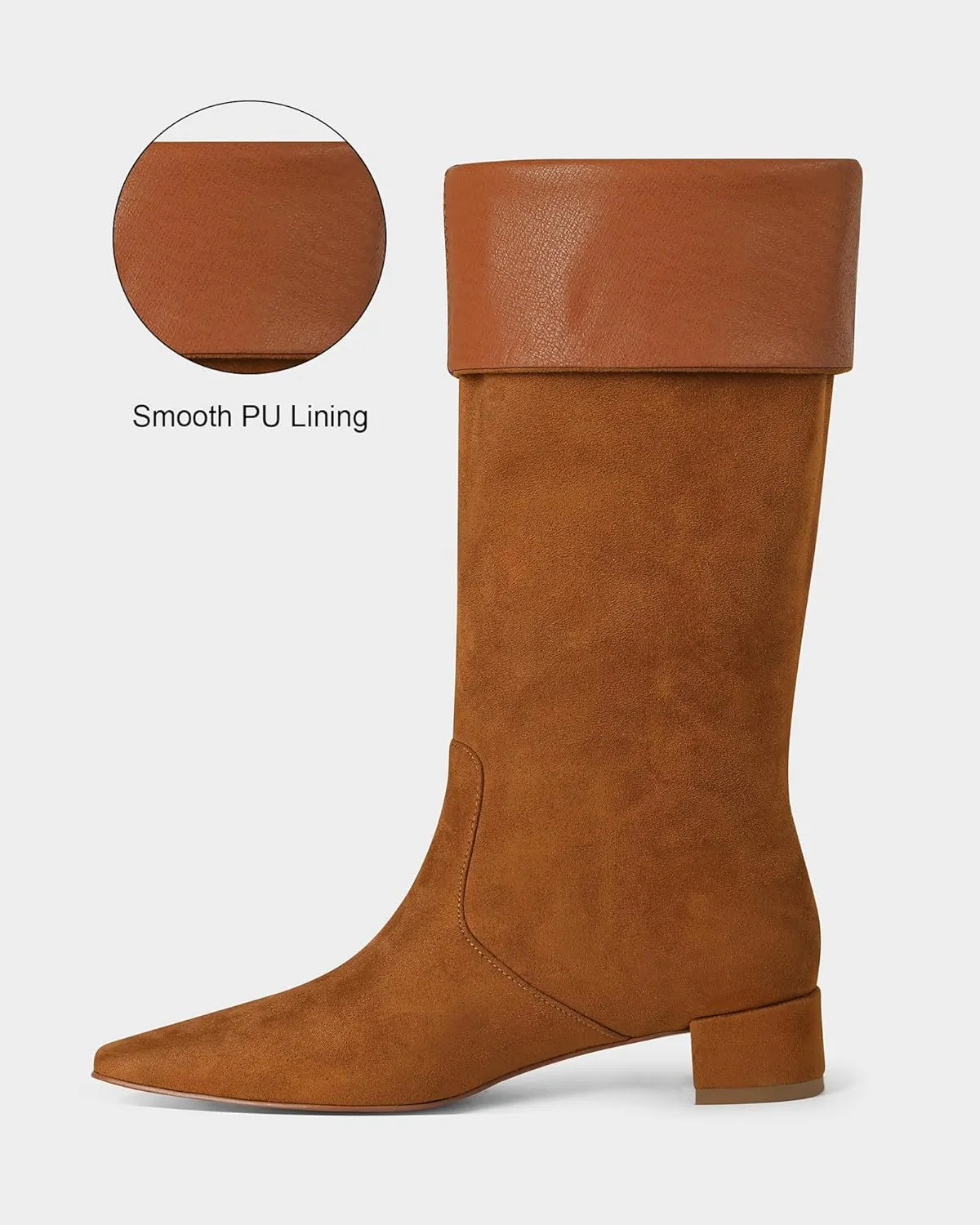 MUCCCUTE Knee High Boots - Boots for Women Square Toe Chunky Heels Tall Boots Pull-On PU Low Block Heel Long Boot
