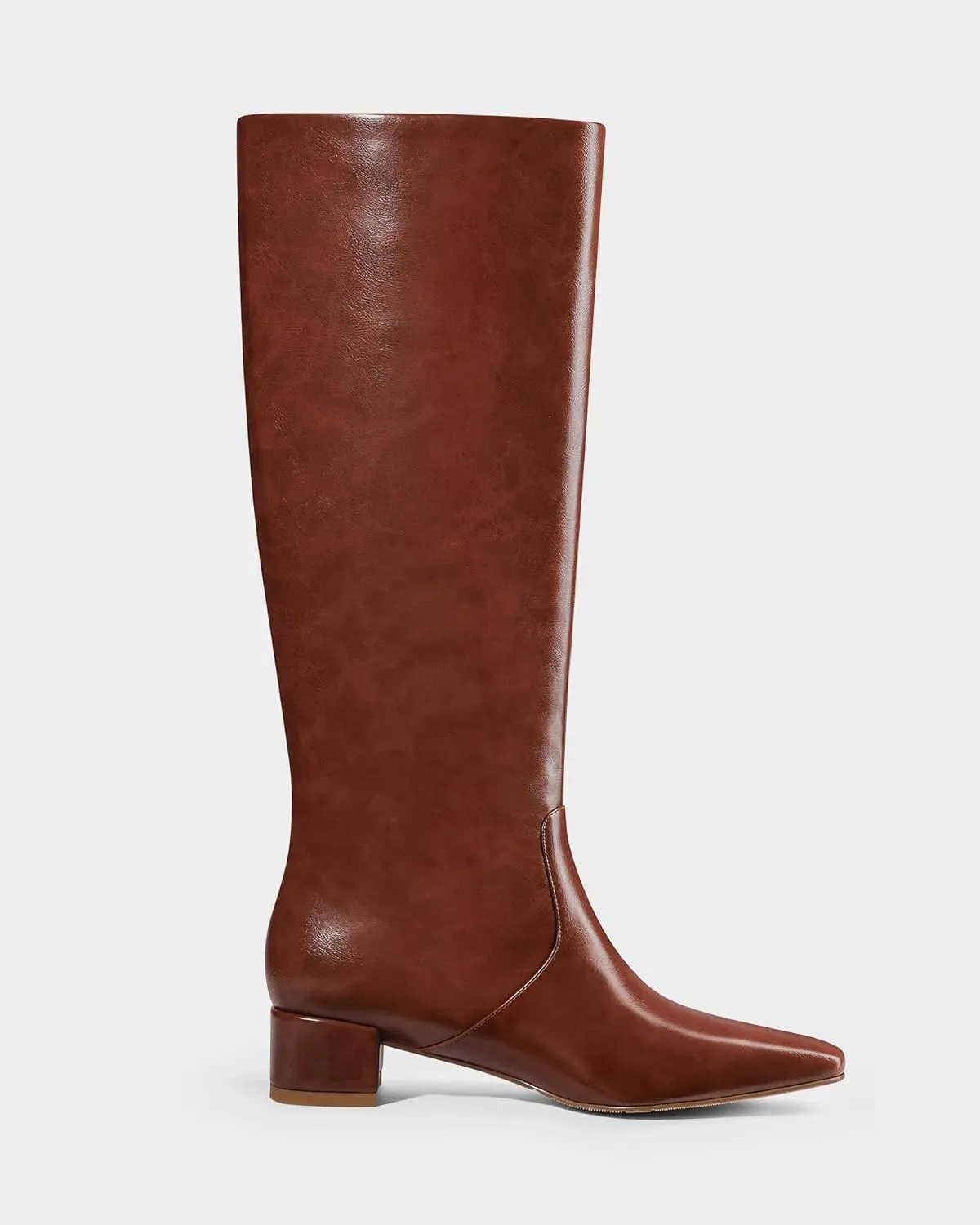 MUCCCUTE Knee High Boots - Boots for Women Square Toe Chunky Heels Tall Boots Pull-On PU Low Block Heel Long Boot