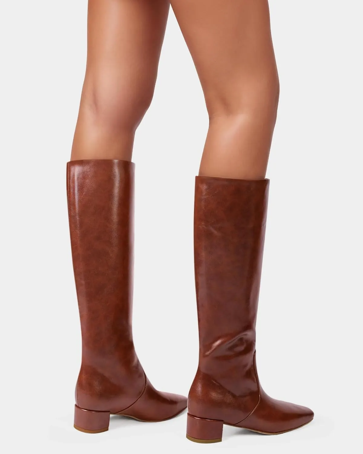 MUCCCUTE Knee High Boots - Boots for Women Square Toe Chunky Heels Tall Boots Pull-On PU Low Block Heel Long Boot