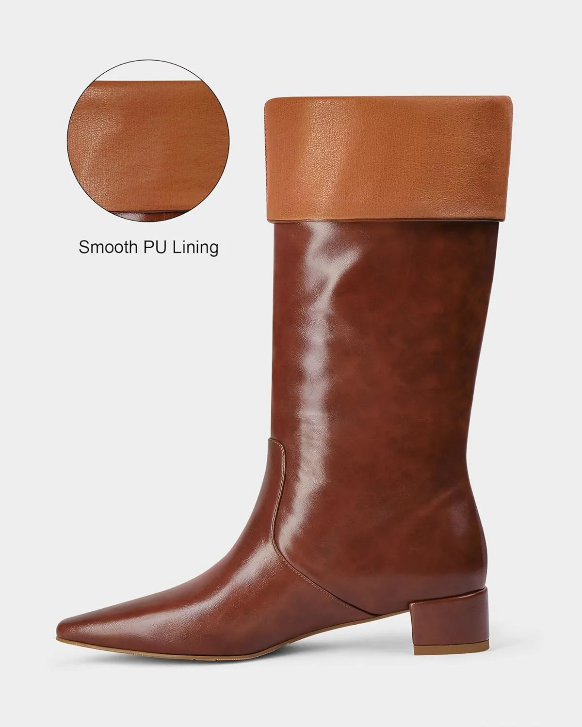 MUCCCUTE Knee High Boots - Boots for Women Square Toe Chunky Heels Tall Boots Pull-On PU Low Block Heel Long Boot