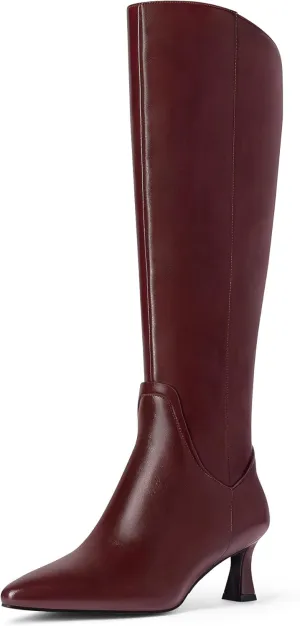 MUCCCUTE Knee High Boots for Women Kitten Heel Tall Boots Pointed Toe Slip On Sexy Fashion Long Botas with Full Side Zipper