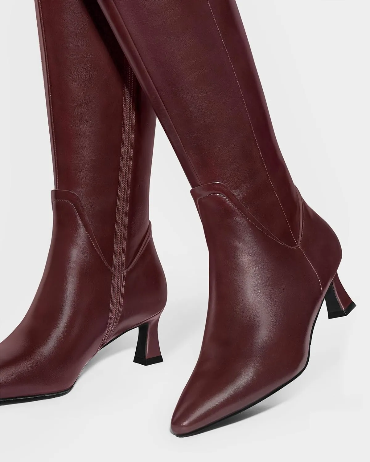 MUCCCUTE Knee High Boots for Women Kitten Heel Tall Boots Pointed Toe Slip On Sexy Fashion Long Botas with Full Side Zipper