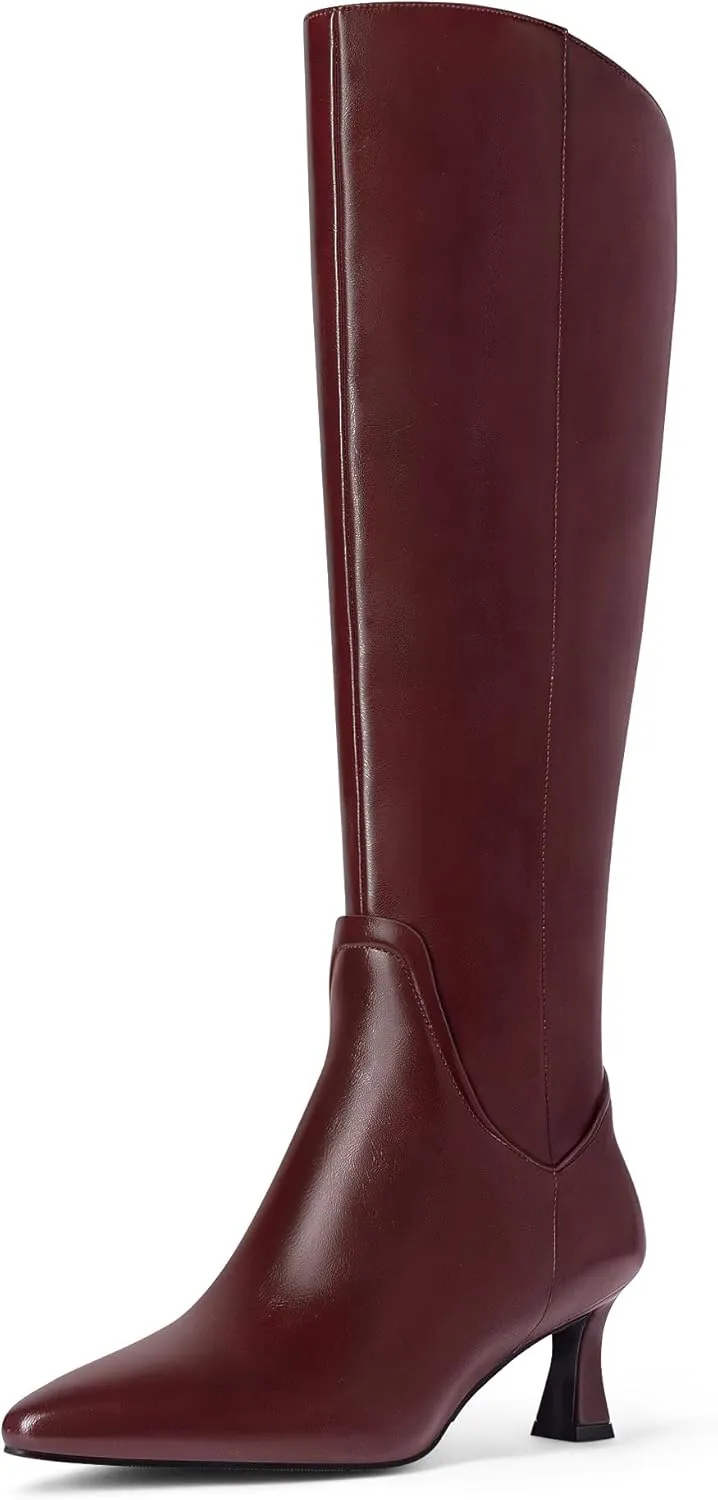 MUCCCUTE Knee High Boots for Women Kitten Heel Tall Boots Pointed Toe Slip On Sexy Fashion Long Botas with Full Side Zipper