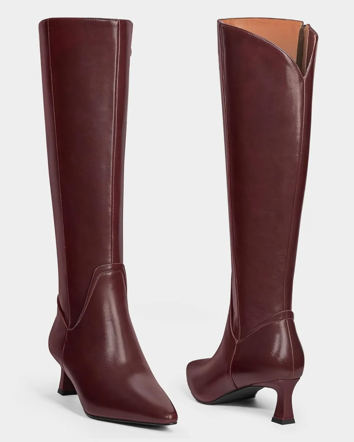 MUCCCUTE Knee High Boots for Women Kitten Heel Tall Boots Pointed Toe Slip On Sexy Fashion Long Botas with Full Side Zipper