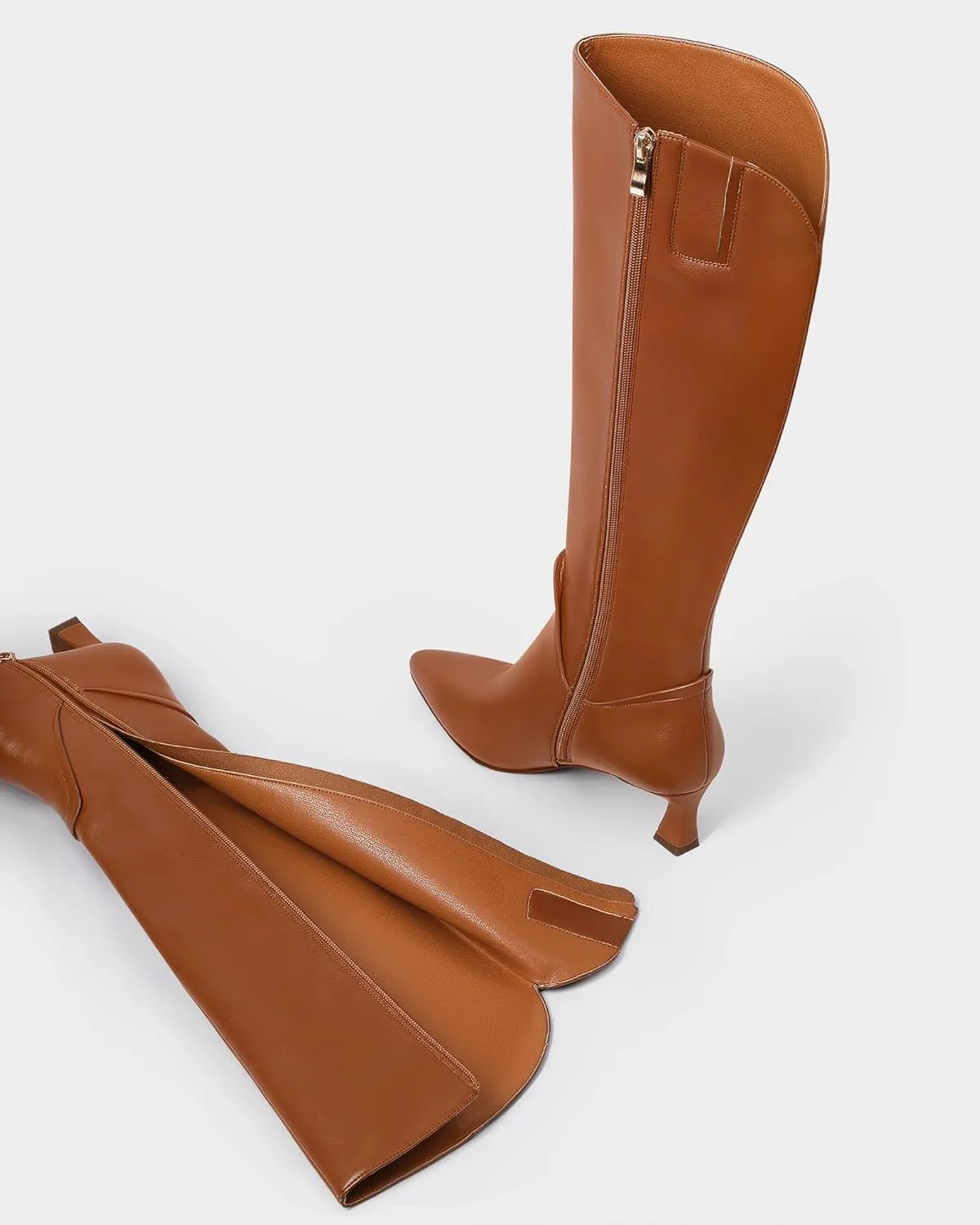 MUCCCUTE Knee High Boots for Women Kitten Heel Tall Boots Pointed Toe Slip On Sexy Fashion Long Botas with Full Side Zipper