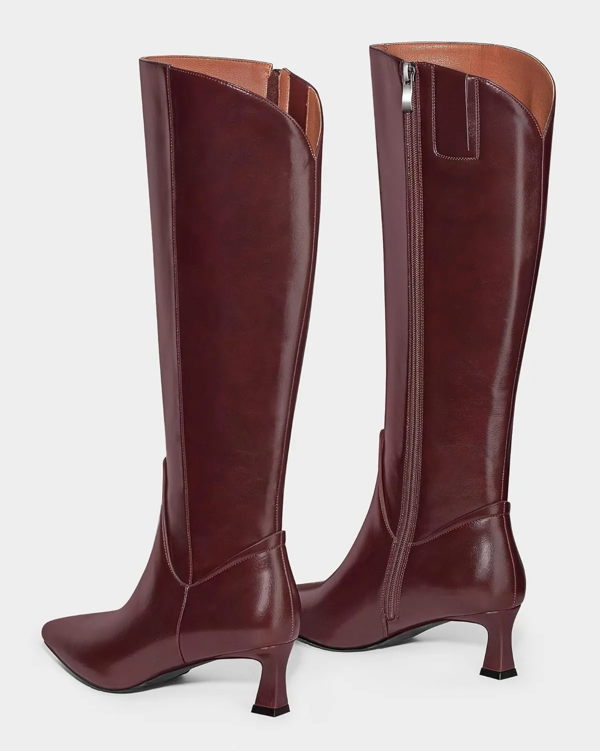 MUCCCUTE Knee High Boots for Women Kitten Heel Tall Boots Pointed Toe Slip On Sexy Fashion Long Botas with Full Side Zipper