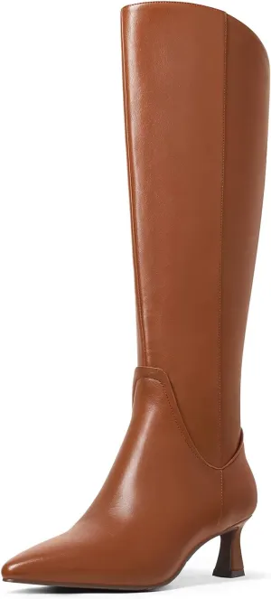 MUCCCUTE Knee High Boots for Women Kitten Heel Tall Boots Pointed Toe Slip On Sexy Fashion Long Botas with Full Side Zipper