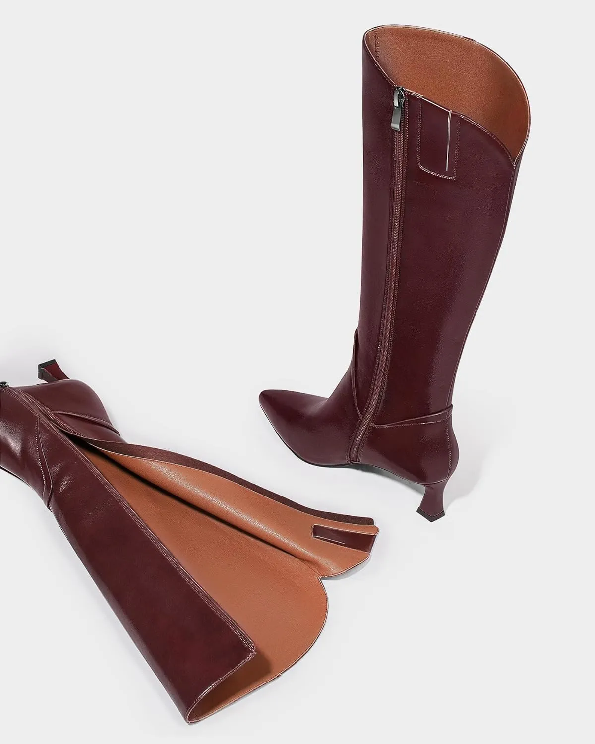 MUCCCUTE Knee High Boots for Women Kitten Heel Tall Boots Pointed Toe Slip On Sexy Fashion Long Botas with Full Side Zipper