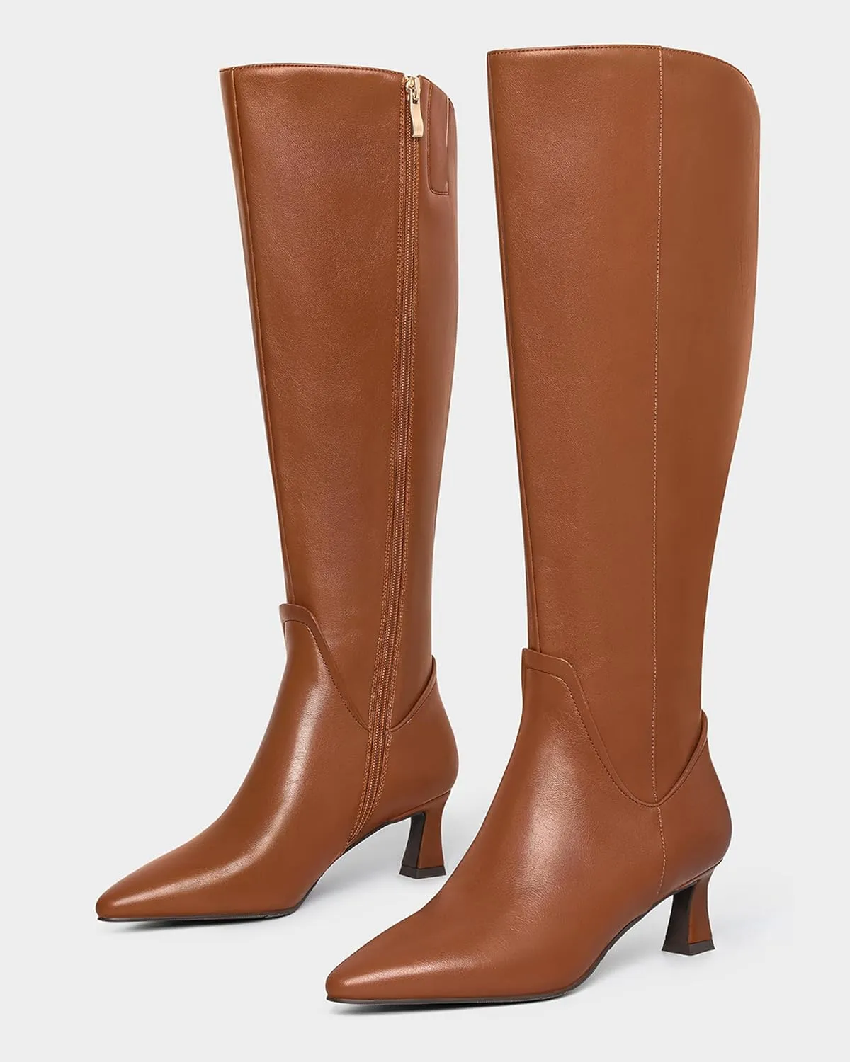 MUCCCUTE Knee High Boots for Women Kitten Heel Tall Boots Pointed Toe Slip On Sexy Fashion Long Botas with Full Side Zipper