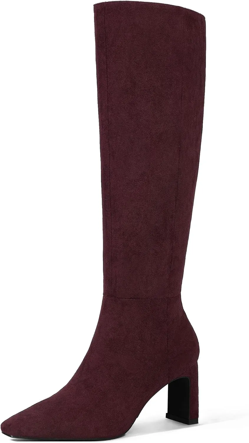 MUCCCUTE Knee High Boots for Women Tall Boots Chunky Heel Square Toe with Side Zipper Pull On Fall Long Boots
