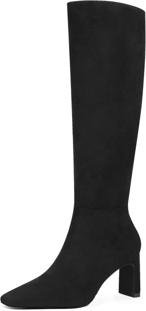 MUCCCUTE Knee High Boots for Women Tall Boots Chunky Heel Square Toe with Side Zipper Pull On Fall Long Boots